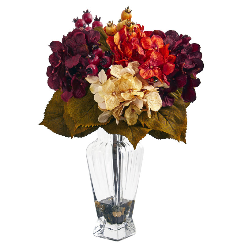 Charlton Home Artificial Autumn Hydrangea Floral Arrangements in Glass